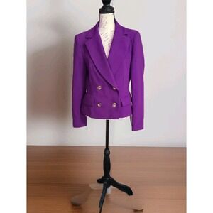 Zara Purple Double-Breasted Crop Blazer Business Jacket Gold Buttons Size‎ Large